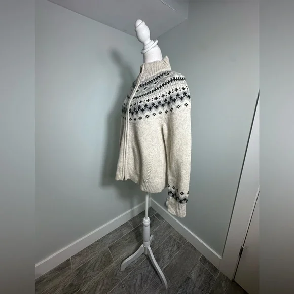 NWT L.L. Bean Fair Isle Classic Rag Wool Grandmacore Zip Cardigan Size Large - Picture 5 of 16
